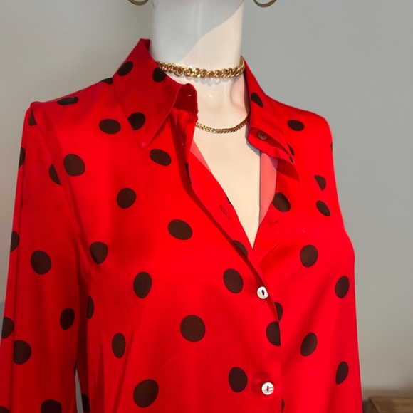 Zara red satin polka dot blouse - Picture 3 of 7